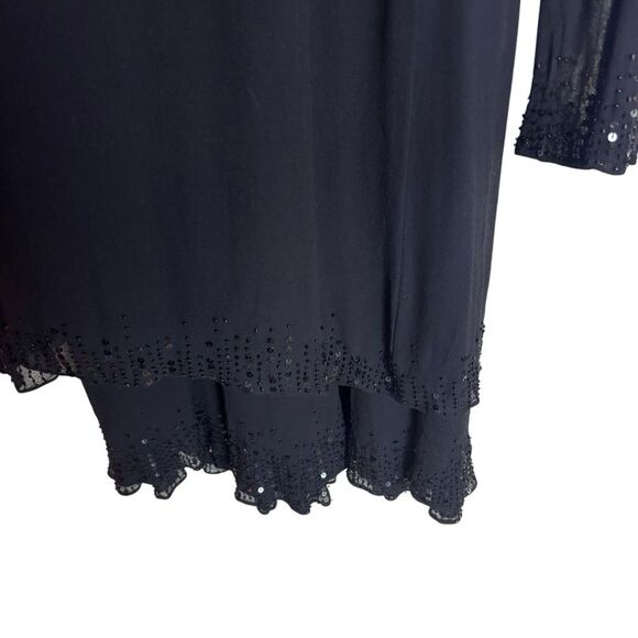 Jones New York 100% Silk Dress w/attached Jacket Sheer Sleeves Beaded Hem Sz. 14 - Picture 6 of 8